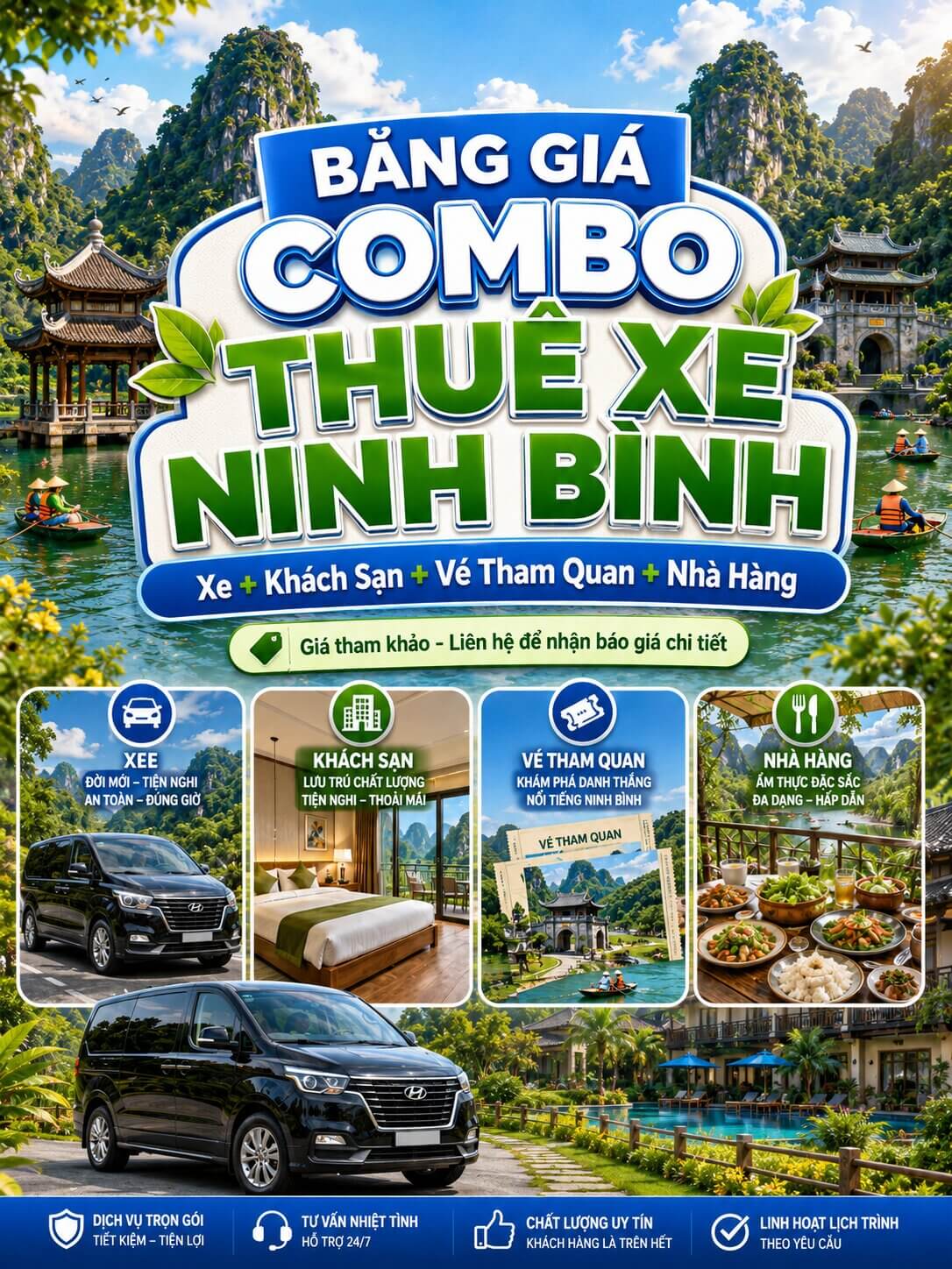 Bảng giá combo thuê xe Ninh Bình