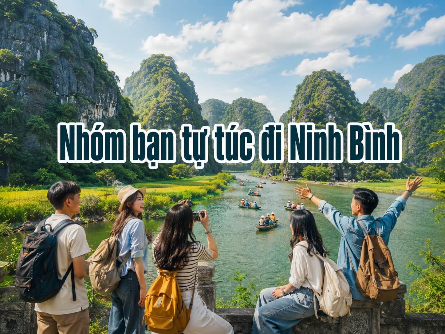 Nhóm bạn đặt combo thuê xe Ninh Bình