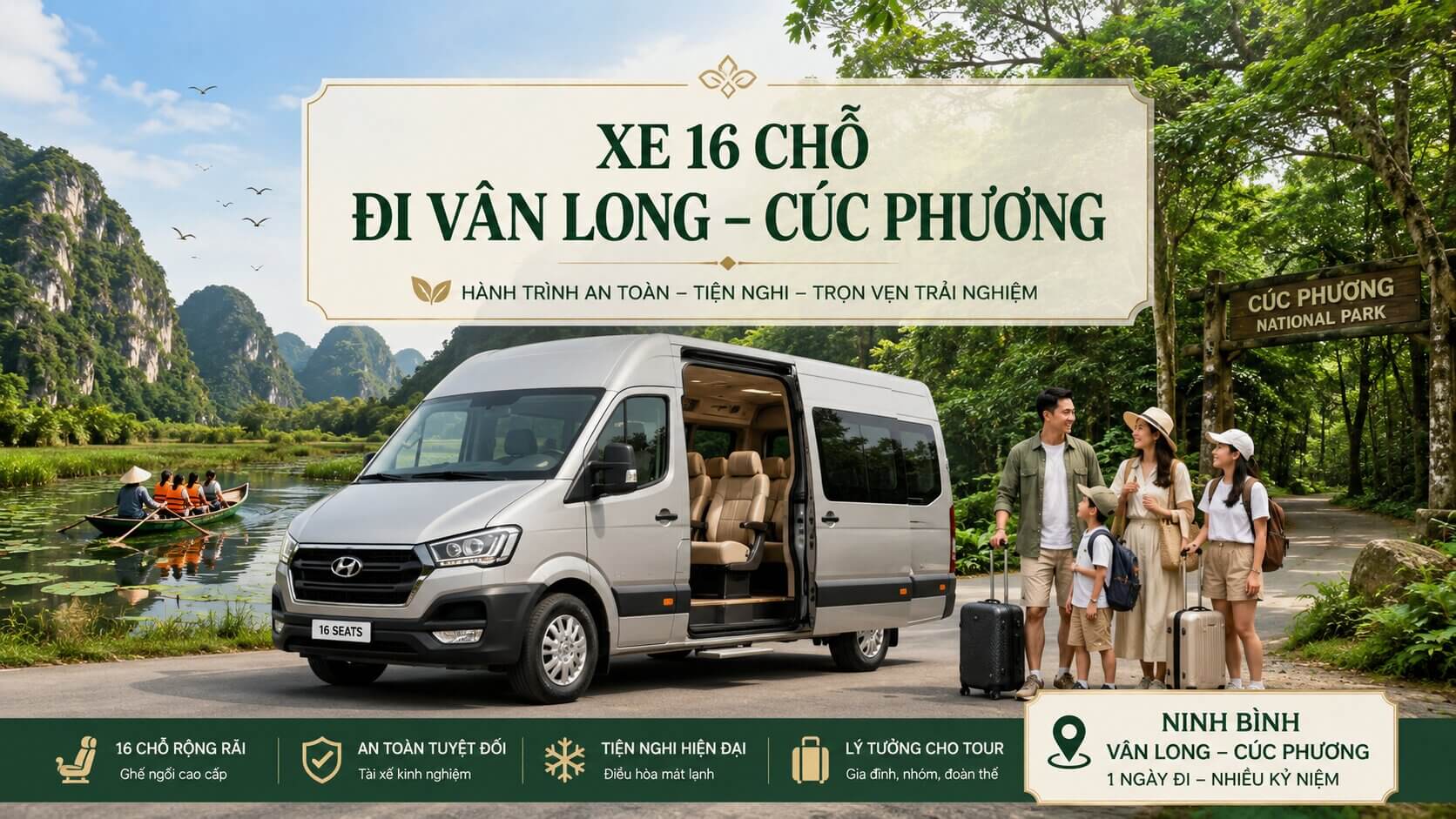 Xe 16 chỗ đi Vân Long Cúc Phương Ninh Bình