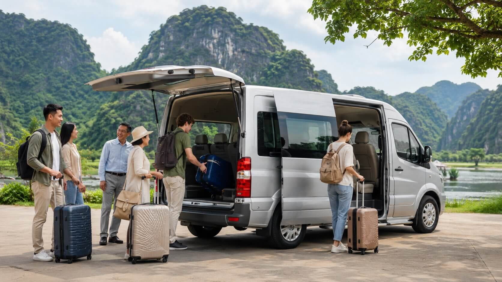 Đoàn khách nhiều hành lý thuê xe 16 chỗ Ninh Bình