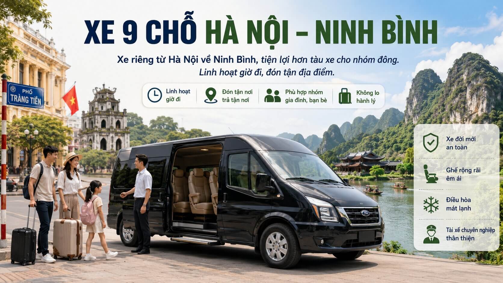 Xe 9 chỗ Hà Nội Ninh Bình cho nhóm
