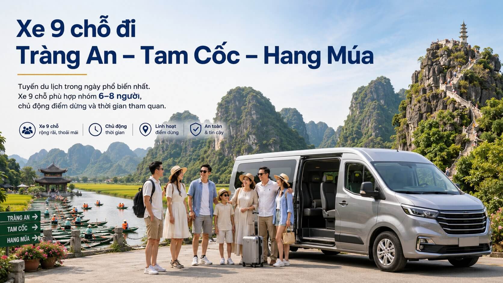 Xe 9 chỗ đi Tràng An Tam Cốc Hang Múa Ninh Bình