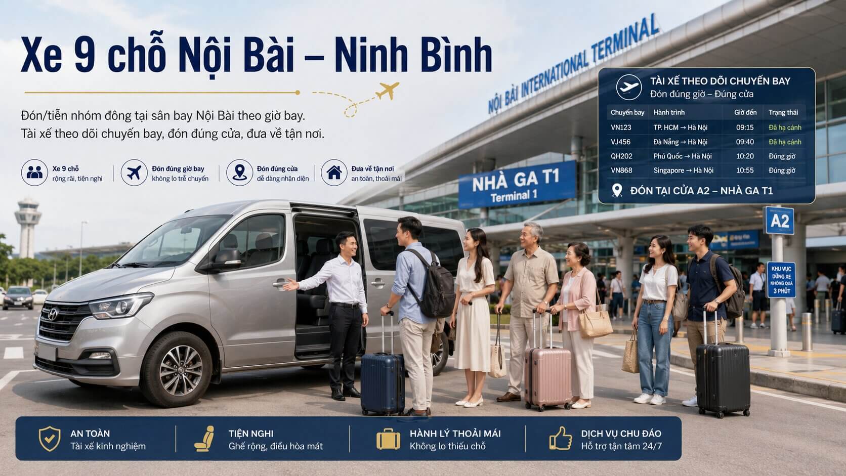 Xe 9 chỗ Nội Bài Ninh Bình đưa đón sân bay nhóm đông