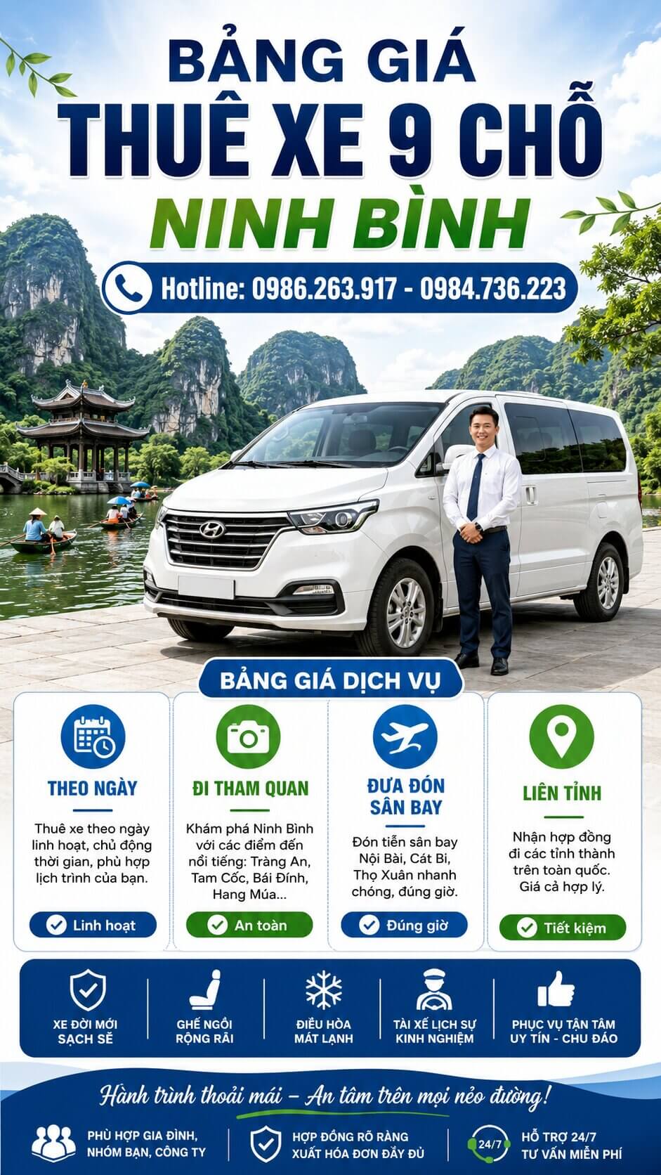 Bảng giá thuê xe 9 chỗ Ninh Bình