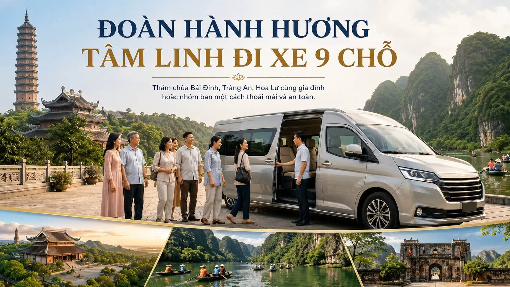 Khách hành hương thuê xe 9 chỗ đi Bái Đính Tràng An