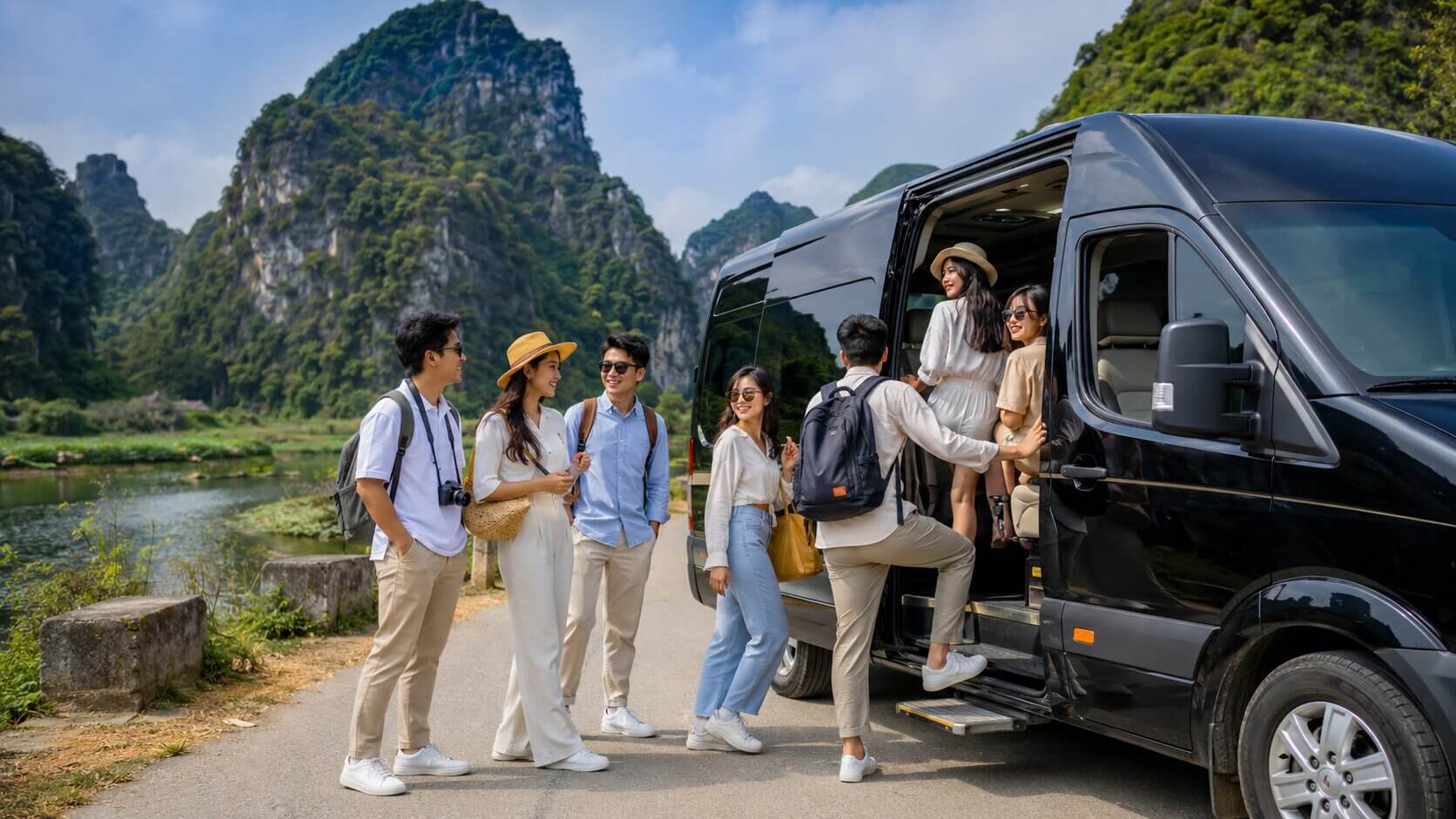 Nhóm bạn thuê xe 9 chỗ đi du lịch Ninh Bình