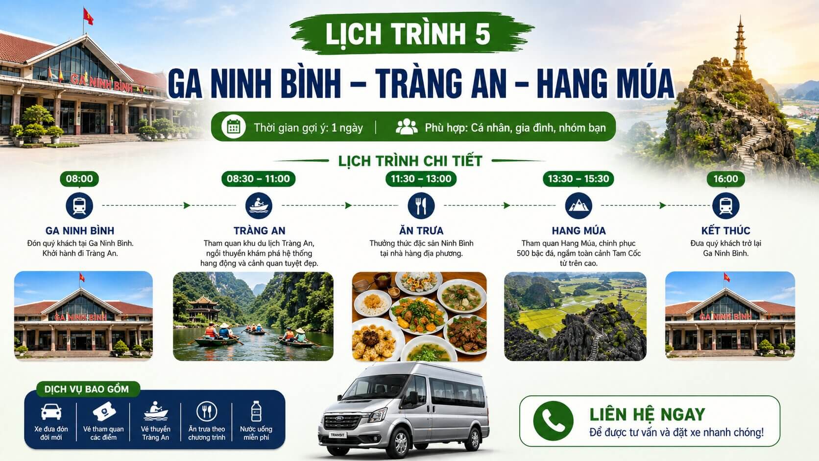 Ga Ninh Bình đi Tràng An Hang Múa xe riêng