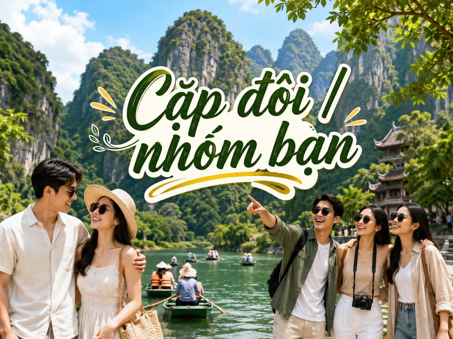 Cặp đôi nhóm bạn thuê xe đi Tràng An Tam Cốc
