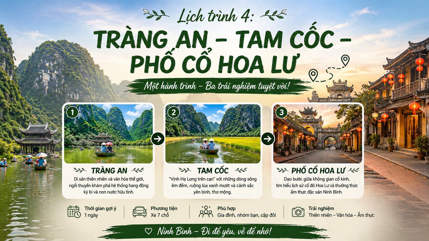 Lịch trình Tràng An Tam Cốc phố cổ Hoa Lư Ninh Bình